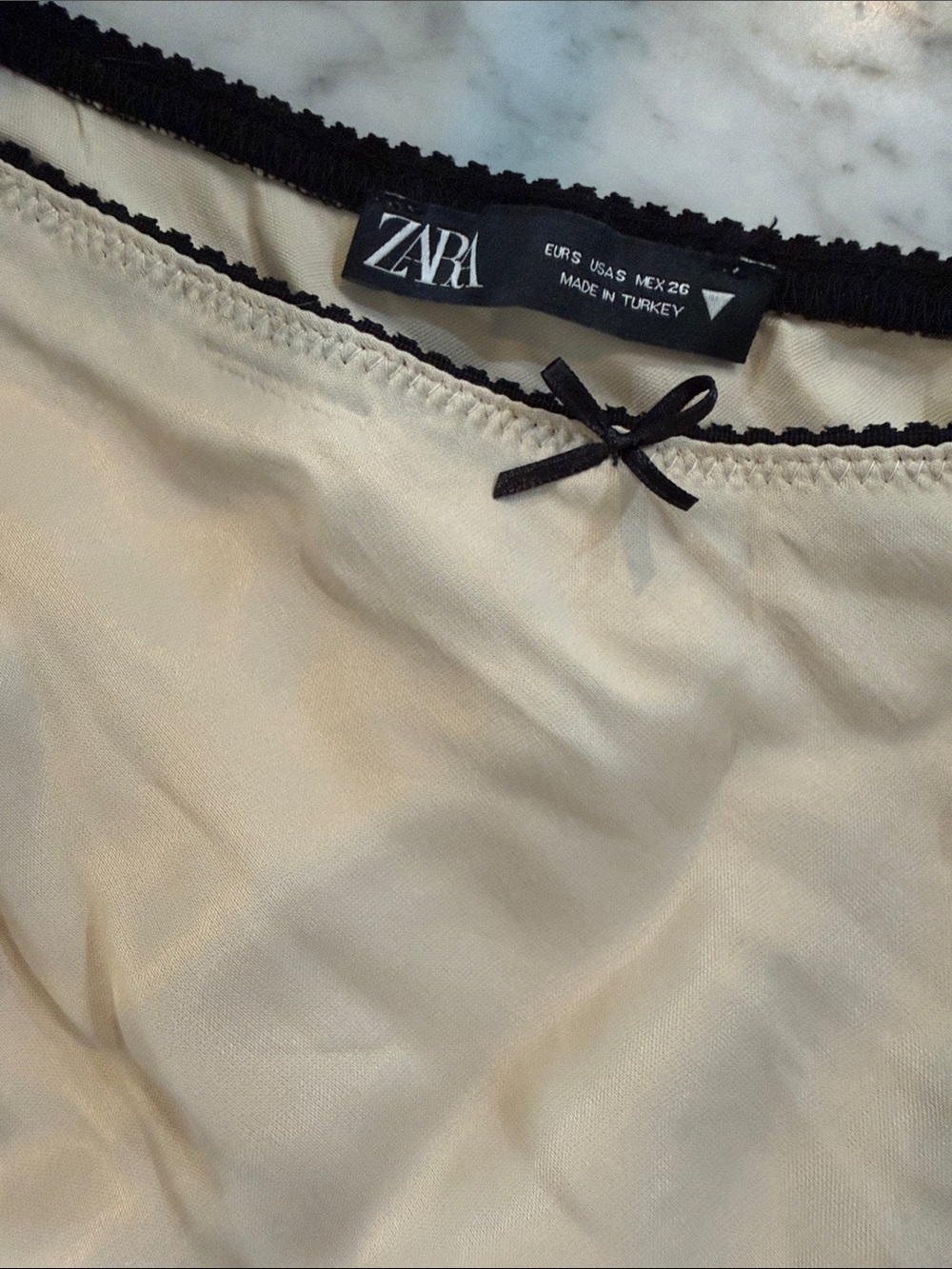 New without tag. Zara Beige Satin Maxi Skirt with Black Bow